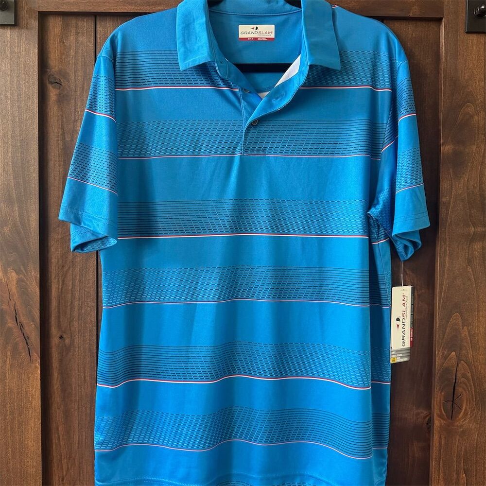 Grand Slam Men's Polo Shirt M Blue Short Sleeve Golf Activewear